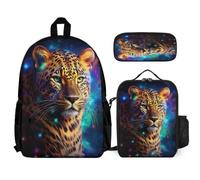 WECECE School Bag Cheetah with Lunch Bag Leopard Animal Pencil Case for Students Age 13 Year 8, Lightweight Organiser for Outdoor Carry and Family Day Trips
