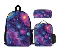 WECECE School Bag Cosmos with Lunch Bag and Pencil Case for Kids Age 8, Book Pack Planet 3 Piece Set Year 5 for Boys Sports Clubs and Holidays