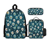 WECECE School Bag Daisy 3pcs Set with Insulated Lunch Tote Flower & Pencil Case for Girls Boys Age 8 Year 3, Organised Bundle for Daily Learning Holidays and Sports
