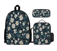 WECECE School Bag Daisy 3pcs Set with Insulated Lunch Tote Flower & Pencil Case for Girls Boys Age 8 Year 3, Organised Bundle for Daily Learning Holidays and Sports