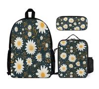 WECECE School Bag Daisy with Lunch Bag Flower Pencil Case for Students Age 13 Year 8, Lightweight Organiser for Outdoor Carry and Family Day Trips