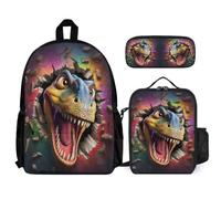 WECECE School Bag Dinosaur Set with Lunch Bag and Pencil Case 3D Animal Theme for Boys Girls 9-11 Years Year 4-5, Organised Student Bundle for Sports Practice and Study
