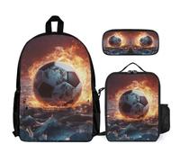 WECECE School Bag Football with Lunch Box Pencil Case for Kids 9-11 Years, School Backpack Soccer with Pencil Case and Lunch Bag Year 4-6 for Young Learners Daily Carry and Trips