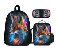 WECECE School Bag Fox Design School Supplies Bundle with Lunch Tote Animal Motif Pencil Case for Children Age 8 Year 3, Everyday Collection for Lessons and Travel