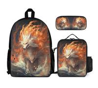 WECECE School Bag Fox Set 3 Piece Bag Bundle with Backpack Animal Theme Lunch Tote and Pencil Case for Teen Students Year 6-7, Everyday Secondary Carry Gear