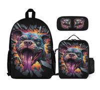WECECE School Bag French Bulldog with Lunch Box Pencil Case for Kids 9-11 Years, School Backpack Dog Animal with Pencil Case and Lunch Bag Year 4-6 for Young Learners Daily Carry and Trips
