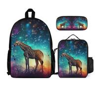 WECECE School Bag Giraffe Set with Lunch Tote and Pencil Case for Children 6-8 Years, Schoolbag Animal Theme with Pencil Case and Lunch Bag Year 4-6 for Girls Outdoor Learning Travel