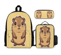 WECECE School Bag Guinea Pig with Lunch Box Pencil Case for Boys Age 11 Backpack Cute Little Animal School Supplies Bundle Year 5-7 for Boys Daily Carry and Trips