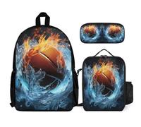 WECECE School Bag Ice and Fire Basketball Set with Lunch Tote and Pencil Case for Children 6-8 Years, Schoolbag Basketball with Pencil Case and Lunch Bag Year 4-6 for Girls Outdoor Learning Travel