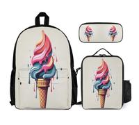WECECE School Bag Ice Cream Pattern Set with Lunch Bag and Pencil Case Food Print for Boys Girls 9-11 Years Year 4-5, Organised Student Bundle for Sports Practice and Study