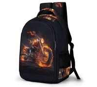 WECECE School Bag Kids Fire Moto Backpack - Boys Book Bags 8-12 Years Large Primary School Rucksack with Motorbike, Fits A4 Binders