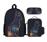 WECECE School Bag Kitten Set 3 Piece Bag Bundle with Backpack Cat Lunch Tote and Pencil Case for Teen Students Year 6-7, Everyday Secondary Carry Gear
