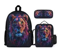 WECECE School Bag Lion King with Pencil Case and Lunch Bag Animal Print for Teens Age 11 Year 6, Everyday Carry Collection for Secondary Lessons Holidays and Activities