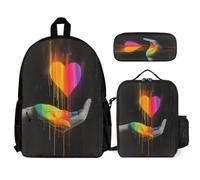 WECECE School Bag Love Heart Set 3 Piece Bag Bundle with Backpack Colourful Lunch Tote and Pencil Case for Teen Students Year 6-7, Everyday Secondary Carry Gear