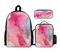 WECECE School Bag Marble Pattern Set 3 Piece Bag Bundle with Backpack Colourful Lunch Tote and Pencil Case for Teen Students Year 6-7, Everyday Secondary Carry Gear