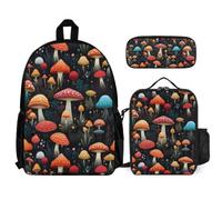 WECECE School Bag Mushroom with Lunch Box Pencil Case for Boys Age 11 Backpack Plant Theme School Supplies Bundle Year 5-7 for Boys Daily Carry and Trips
