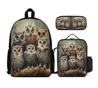 WECECE School Bag Owl School Supplies Bundle with Lunch Tote Bird Theme Pencil Case for Children Age 8 Year 3, Everyday Collection for Lessons and Travel