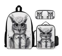WECECE School Bag Owl with Lunch Box Pencil Case for Kids 9-11 Years, School Backpack with Pencil Case and Lunch Bag Year 4-6 for Young Learners Daily Carry and Trips