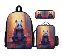 WECECE School Bag Panda 3 Piece Collection with Lunch Box Animal Theme Pencil Case for Students 13-15 Years Year 8-10, Lightweight Carry Set for School Travel