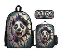 WECECE School Bag Panda School Supplies Bundle with Lunch Box 3D Animal Crack Pencil Case for Boys Girls 11-13 Years Year 6-7, Practical Student Carry Organiser