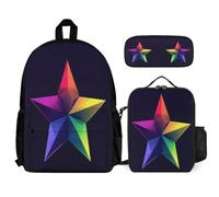 WECECE School Bag Pentagram Print Set with Lunch Tote and Pencil Case for Children 6-8 Years, Schoolbag Colourful with Pencil Case and Lunch Bag Year 4-6 for Girls Outdoor Learning Travel