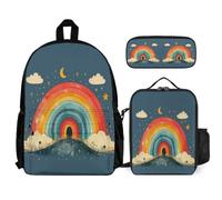 WECECE School Bag Rainbow with Lunch Box Pencil Case for Kids 9-11 Years, School Backpack Colourful with Pencil Case and Lunch Bag Year 4-6 for Young Learners Daily Carry and Trips