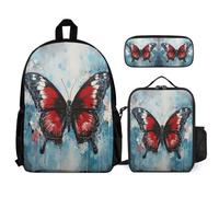 WECECE School Bag Set Bird Print with Lunch Tote and Pencil Case for Boys Age 7 Year 2, Organised Student Bundle for Outdoor Activities School Trips and Travel