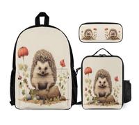 WECECE School Bag Set Hedgehog with Lunch Tote Animal Print and Pencil Case for Boys Age 7 Year 2, Organised Student Bundle for Outdoor Activities School Trips and Travel