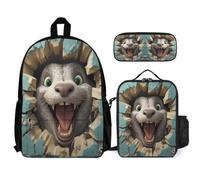 WECECE School Bag Set Seal with Lunch Tote 3D Animal and Pencil Case for Boys Age 7 Year 2, Organised Student Bundle for Outdoor Activities School Trips and Travel