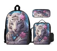 WECECE School Bag Set Tiger with Lunch Tote Animal Pattern and Pencil Case for Boys Age 7 Year 2, Organised Student Bundle for Outdoor Activities School Trips and Travel