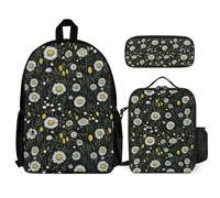 WECECE School Bag Spring Theme with Lunch Box Pencil Case for Kids 9-11 Years, School Backpack Daisy Flower with Pencil Case and Lunch Bag Year 4-6 for Young Learners Daily Carry and Trips
