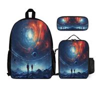 WECECE School Bag Starry Sky 3 Piece Collection with Lunch Box Colourful Pencil Case for Students 13-15 Years Year 8-10, Lightweight Carry Set for School Travel