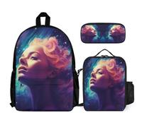 WECECE School Bag Starry Sky School Supplies Bundle with Lunch Tote Colourful Pencil Case for Children Age 8 Year 3, Everyday Collection for Lessons and Travel