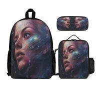 WECECE School Bag Starry Sky Set 3 Piece Bag Bundle with Backpack Colourful Lunch Tote and Pencil Case for Teen Students Year 6-7, Everyday Secondary Carry Gear