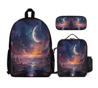 WECECE School Bag Starry Sky Set with Lunch Tote and Pencil Case for Children 6-8 Years, Schoolbag Colourful with Pencil Case and Lunch Bag Year 4-6 for Girls Outdoor Learning Travel