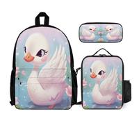 WECECE School Bag Swan School Supplies Bundle with Lunch Tote White Swan Pencil Case for Children Age 8 Year 3, Everyday Collection for Lessons and Travel
