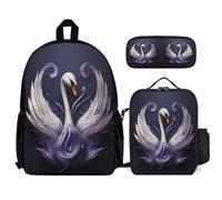 WECECE School Bag Swan Set with Lunch Tote and Pencil Case for Girls Age 11, Book Pack White Swan with Pencil Case and Lunch Bag Year 1 for Girls Study Sessions Travel