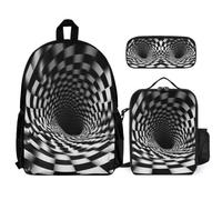 WECECE School Bag Swirls with Lunch Box Pencil Case for Kids 9-11 Years, School Backpack Visual Vertigo with Pencil Case and Lunch Bag Year 4-6 for Young Learners Daily Carry and Trips