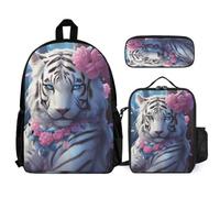 WECECE School Bag Tiger School Supplies Bundle with Lunch Box Animal Pattern Pencil Case for Boys Girls 11-13 Years Year 6-7, Practical Student Carry Organiser