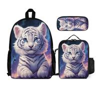 WECECE School Bag Tiger School Supplies Bundle with Lunch Tote Animal Tiger Pencil Case for Children Age 8 Year 3, Everyday Collection for Lessons and Travel