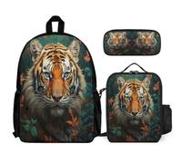 WECECE School Bag Tiger with Lunch Bag Animal Theme Pencil Case for Students Age 13 Year 8, Lightweight Organiser for Outdoor Carry and Family Day Trips