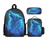 WECECE School Bag Wolf School Supplies Bundle with Lunch Tote Animal Wolve Pencil Case for Children Age 8 Year 3, Everyday Collection for Lessons and Travel