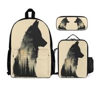 WECECE School Bag Wolf Set 3 Piece Bag Bundle with Backpack Animal Wolve Lunch Tote and Pencil Case for Teen Students Year 6-7, Everyday Secondary Carry Gear
