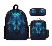 WECECE School Bag Wolf Set with Lunch Tote and Pencil Case for Girls Age 11, Book Pack Animal Wolve with Pencil Case and Lunch Bag Year 1 for Girls Study Sessions Travel