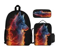 WECECE School Bag Wolve with Lunch Bag Animal Wolf Pencil Case for Students Age 13 Year 8, Lightweight Organiser for Outdoor Carry and Family Day Trips