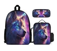 WECECE School Bag Wolves with Lunch Bag and Pencil Case for Kids Age 8, Book Pack Animal Wolf 3 Piece Set Year 5 for Boys Sports Clubs and Holidays