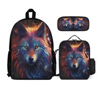 WECECE School Bag Wolves with Lunch Box Pencil Case for Kids 9-11 Years, School Backpack Animal Wolf with Pencil Case and Lunch Bag Year 4-6 for Young Learners Daily Carry and Trips
