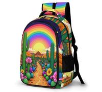 WECECE School Bags for Girls with Cactus Rainbow, Kids Backpack Plant Pattern Rucksack Primary School, Lightweight Schoolbag for 8-10 Years Old