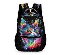 WECECE School Kids for Boys Girls Cat Motif Bookbag Age 13 Animal Kitten Design Backpack Year 6 with Front Pocket Daypack Books Bottle Umbrella Spring Outing Travel