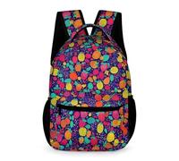 WECECE School Kids for Boys Girls Colourful Fruits Pattern Bookbag Age 13 Fruit Backpack Year 6 with Front Pocket Daypack Books Bottle Umbrella Spring Outing Travel